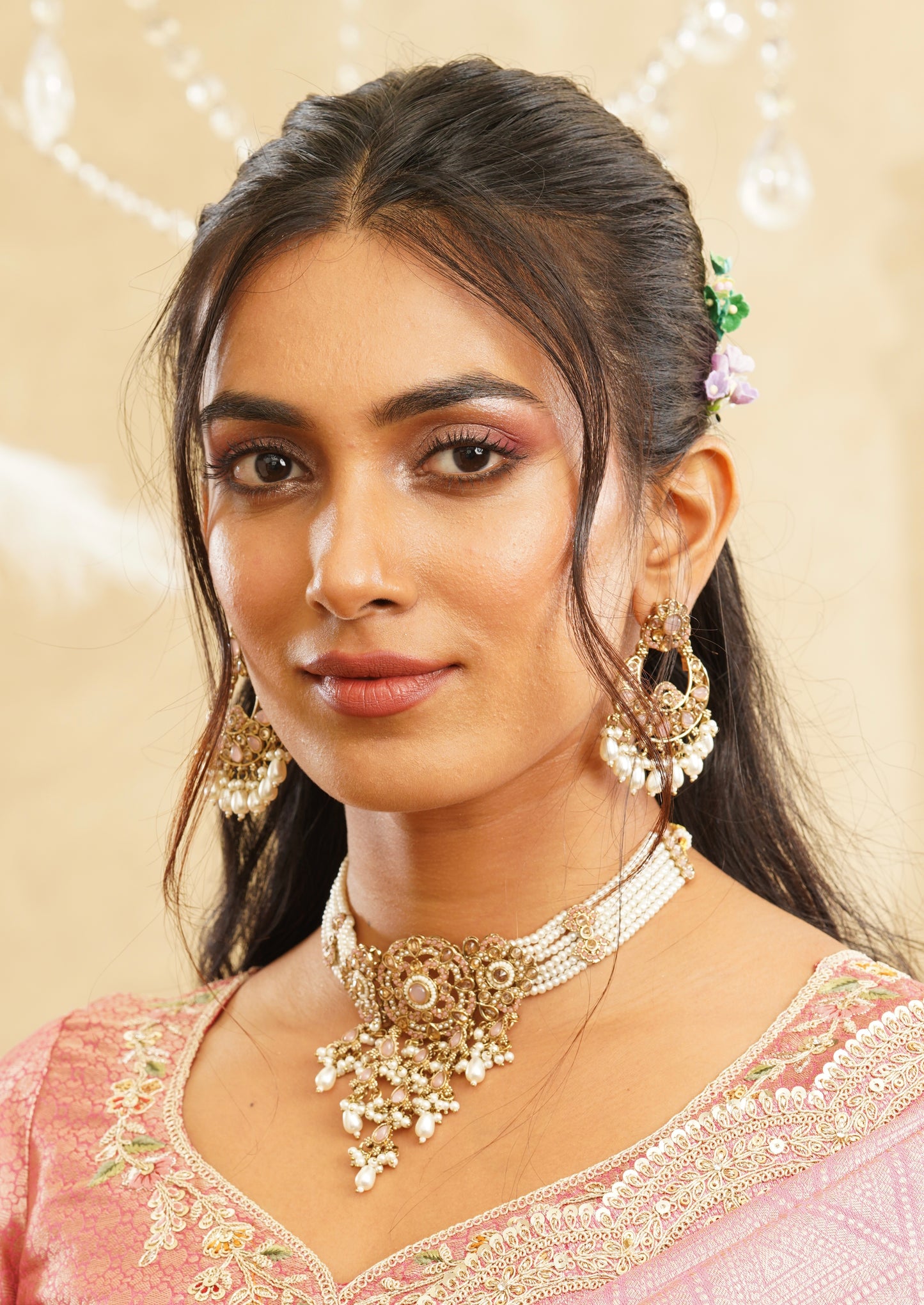 Reem white color Moti choker set