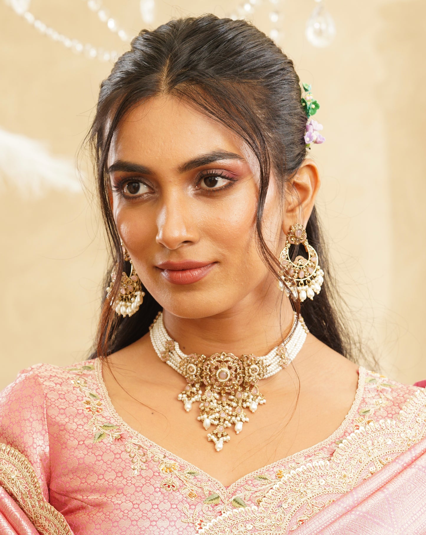 Reem white color Moti choker set