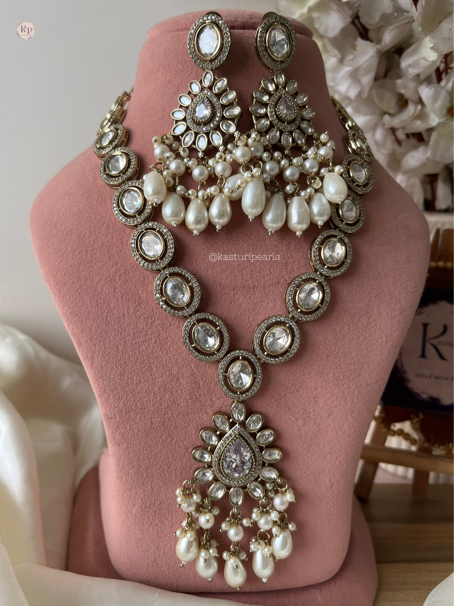 Aish uncut polki foil Kundan long Necklace set