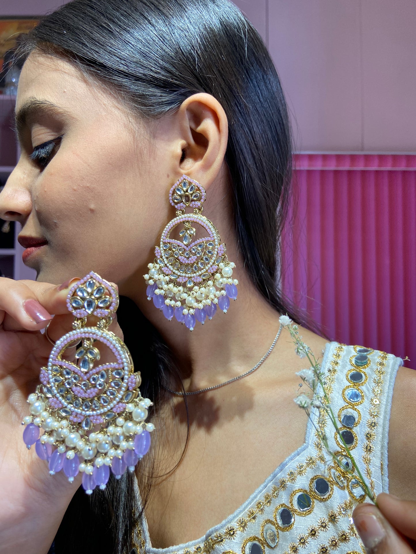 Mahisha Purple Kundan Earrings