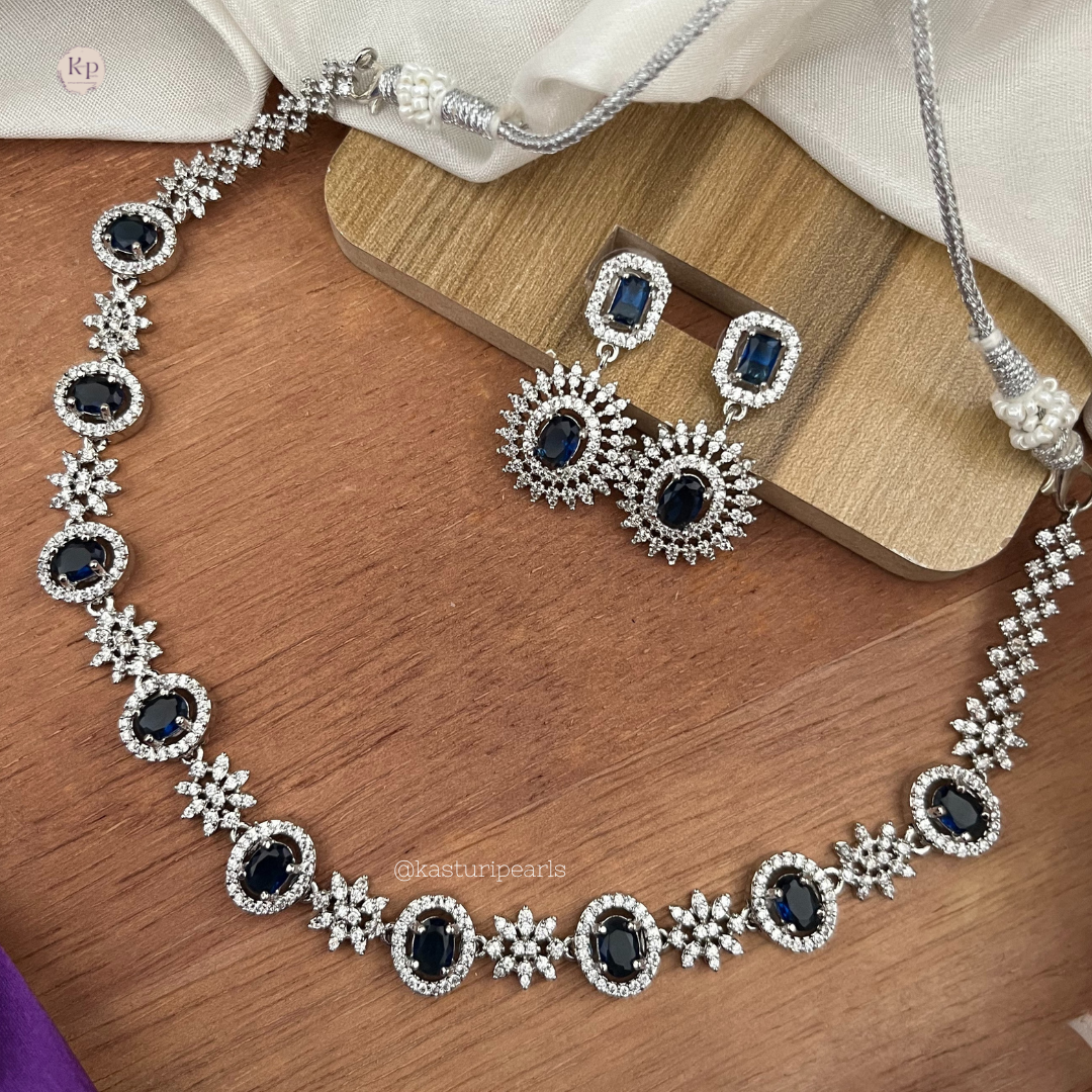 Jinni Blue American Diamond Neckset
