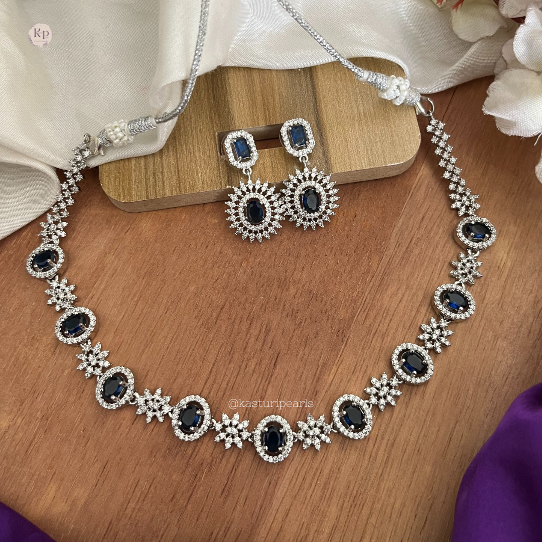 Jinni Blue American Diamond Neckset
