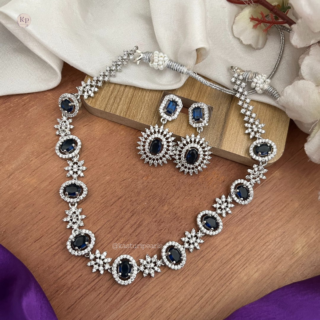 Jinni Blue American Diamond Neckset