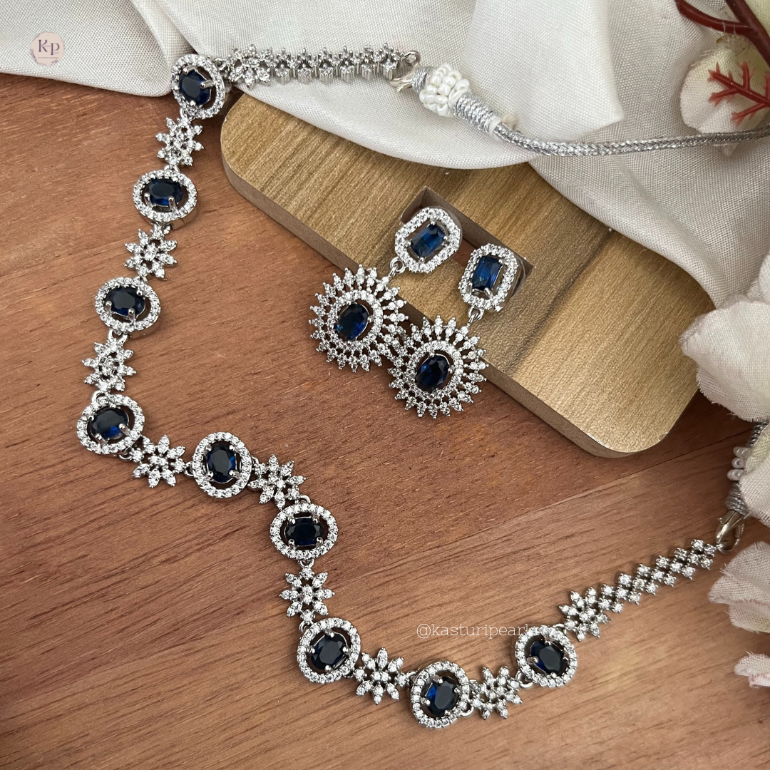 Jinni Blue American Diamond Neckset