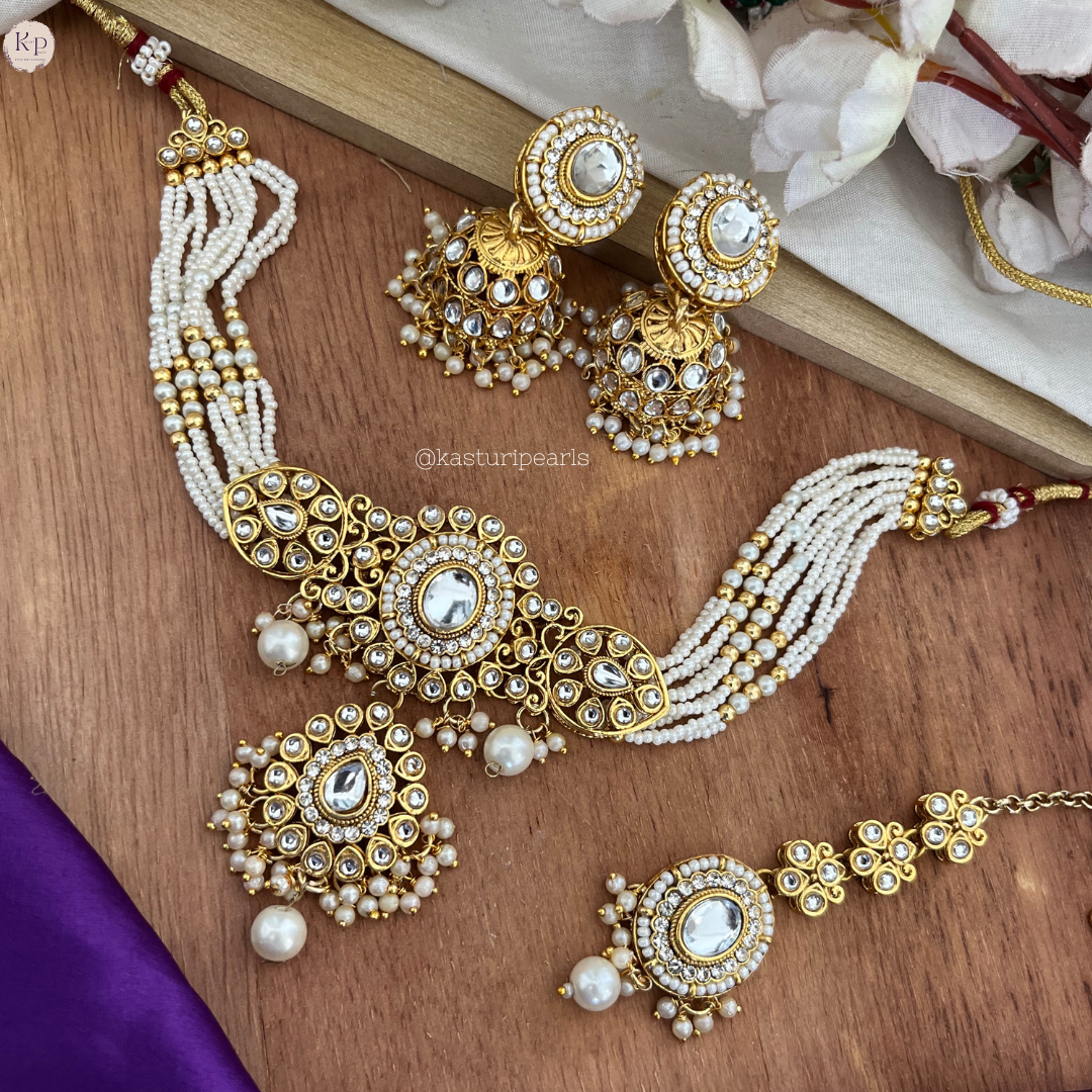 Kashvi Kundan Moti choker set - IVORY