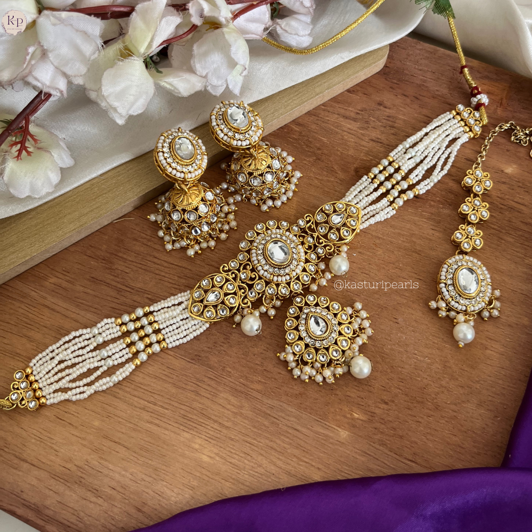 Kashvi Kundan Moti choker set - IVORY