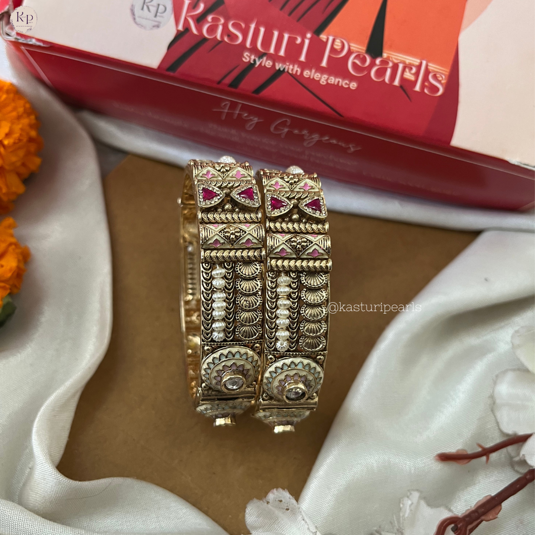 Meenakshi Antique Brass coper with meenakari work Bangle set