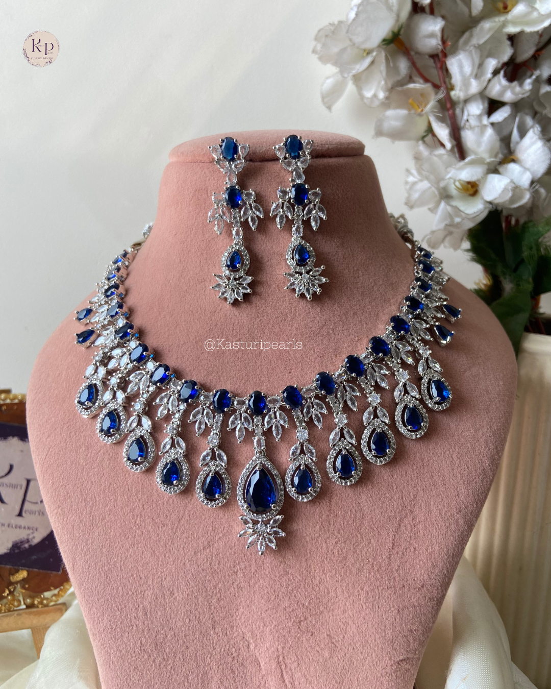 Parmita Blue AD Necklace set