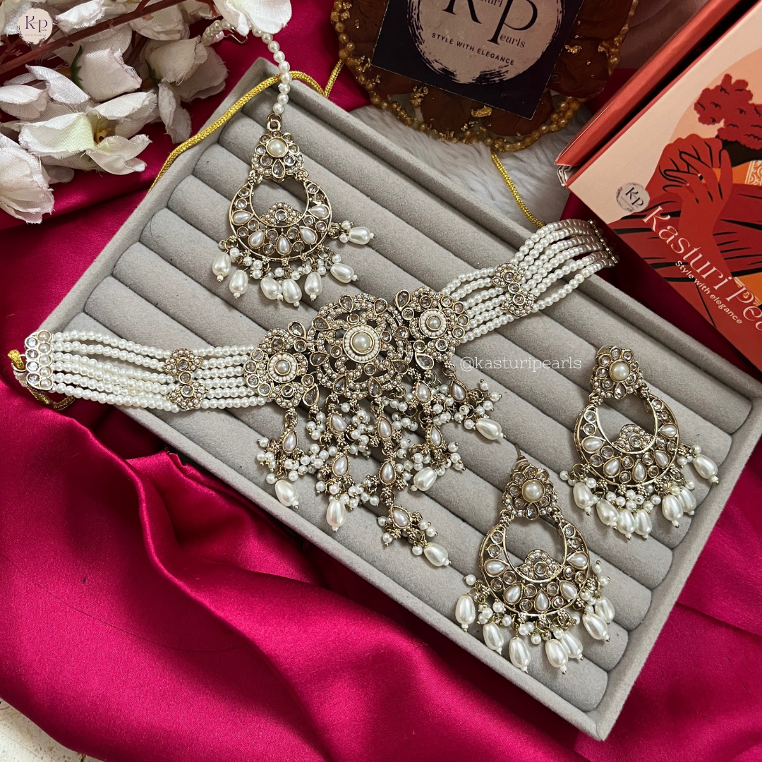 Reem white color Moti choker set