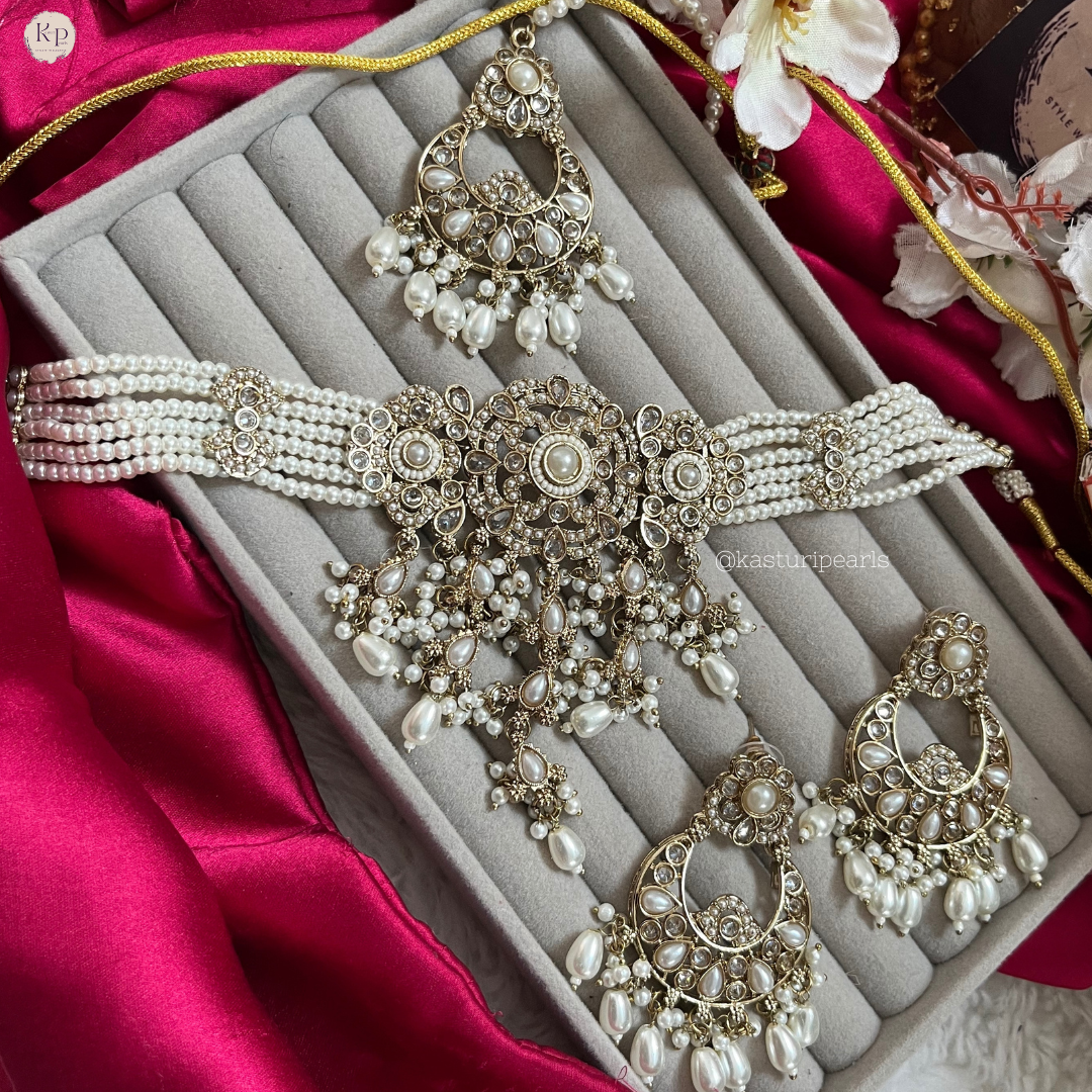 Reem white color Moti choker set