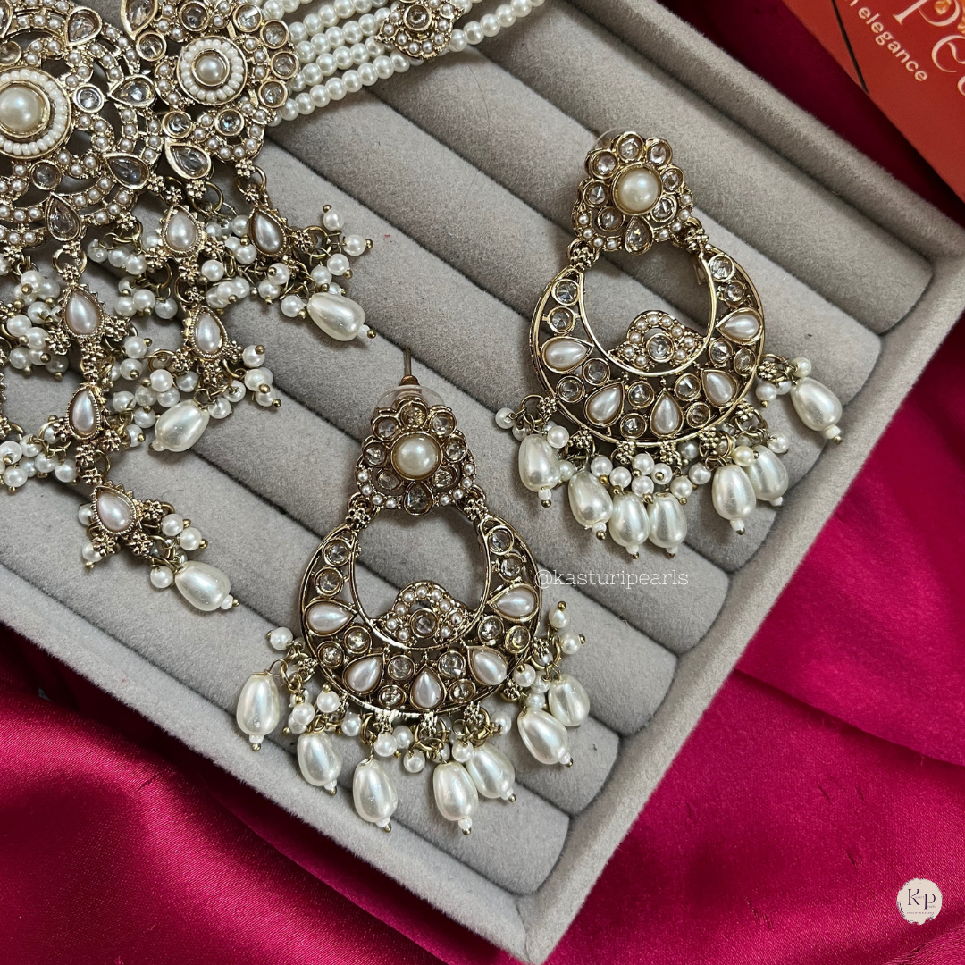 Reem white color Moti choker set