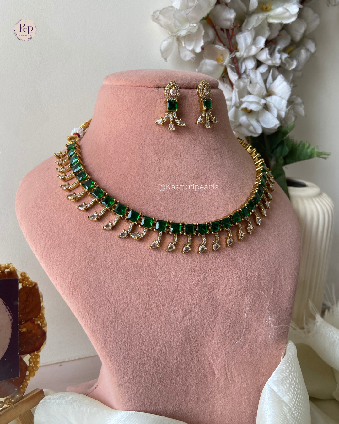 Rakshita Green AD Necklace set