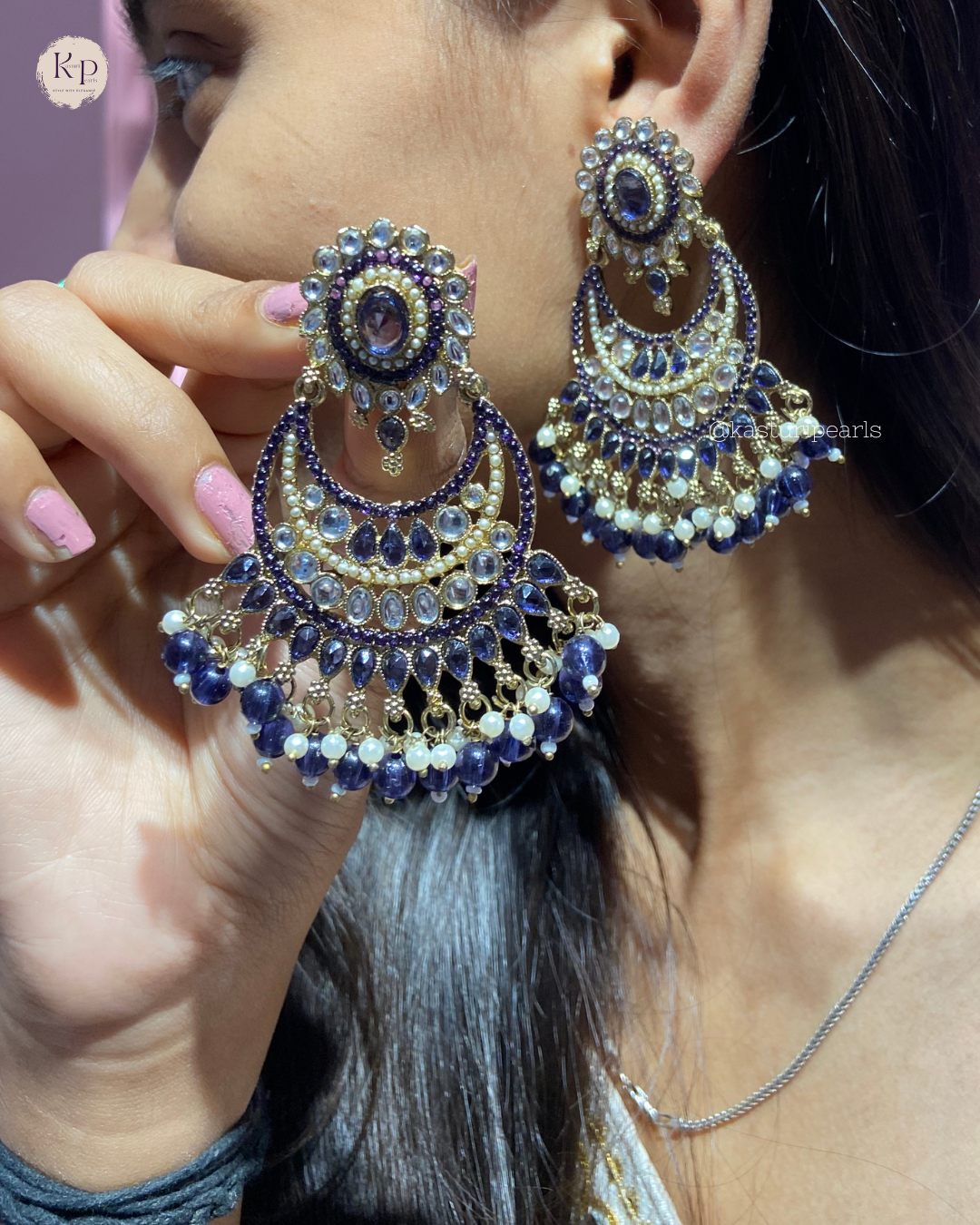 Kruti Blue Kundan earrings