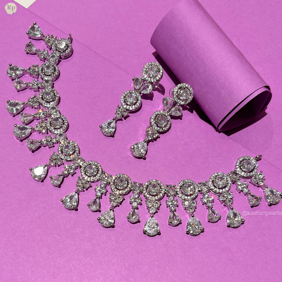 Sneha Silver American Diamond Necklace set