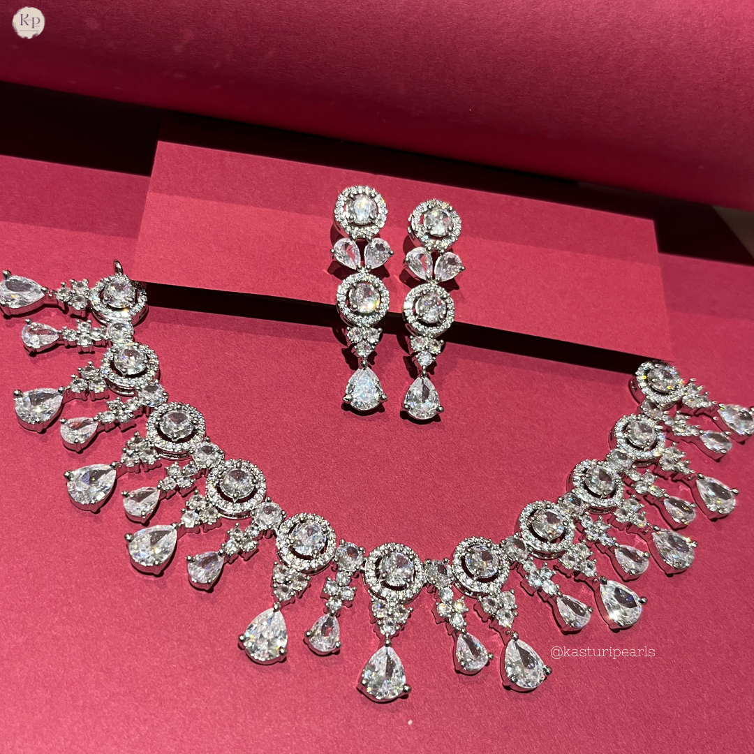 Sneha Silver American Diamond Necklace set