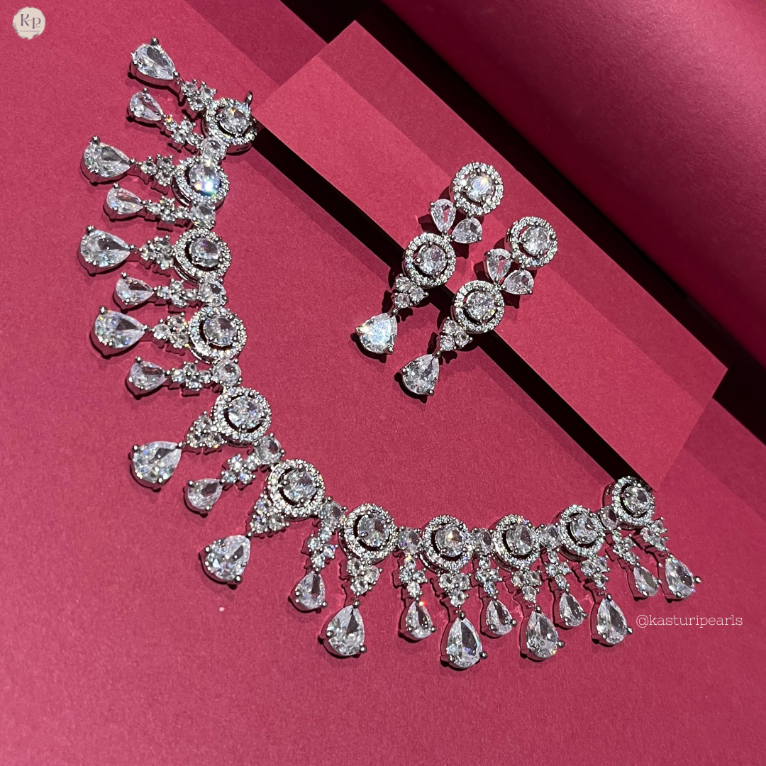 Sneha Silver American Diamond Necklace set