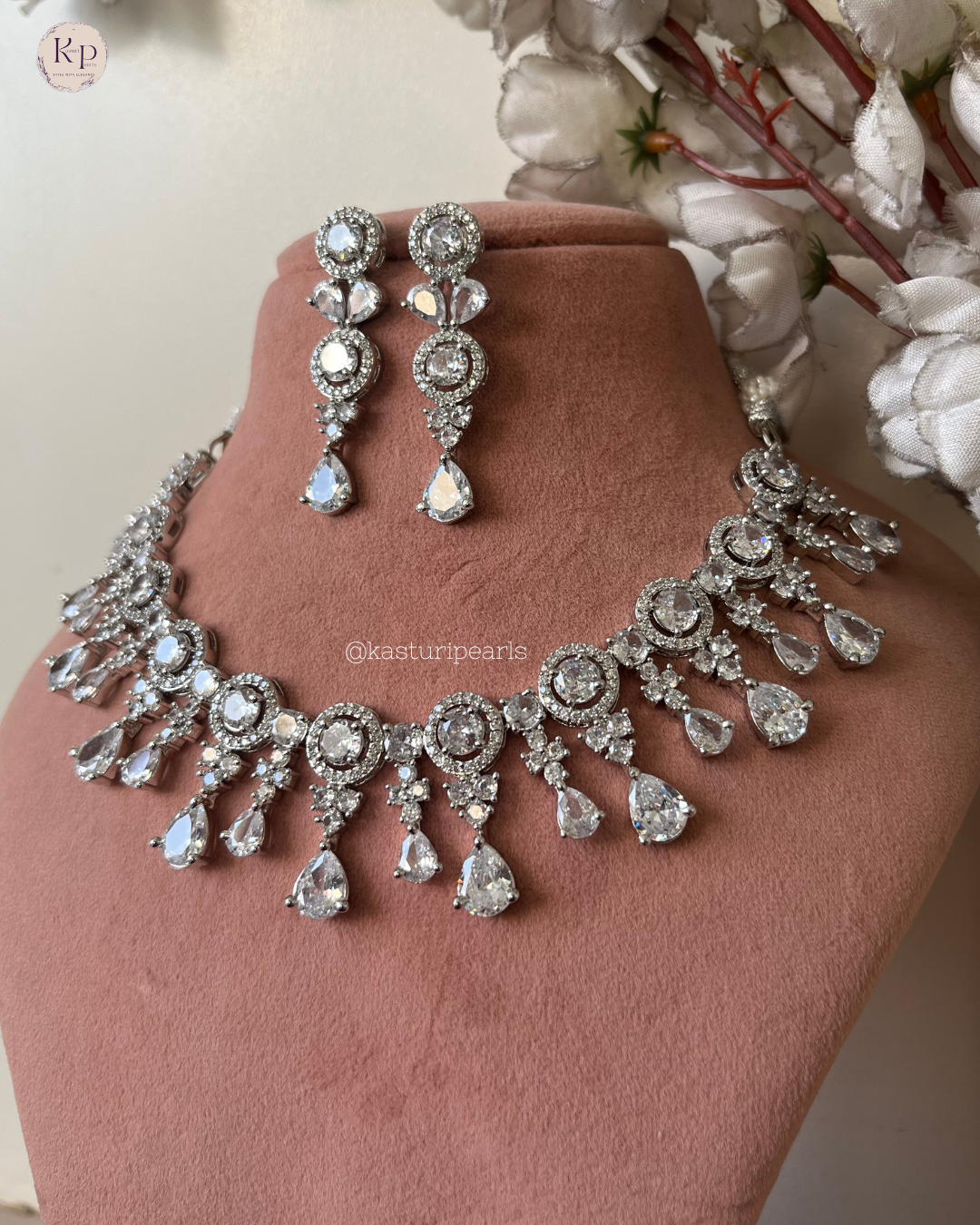 Sneha Silver American Diamond Necklace set
