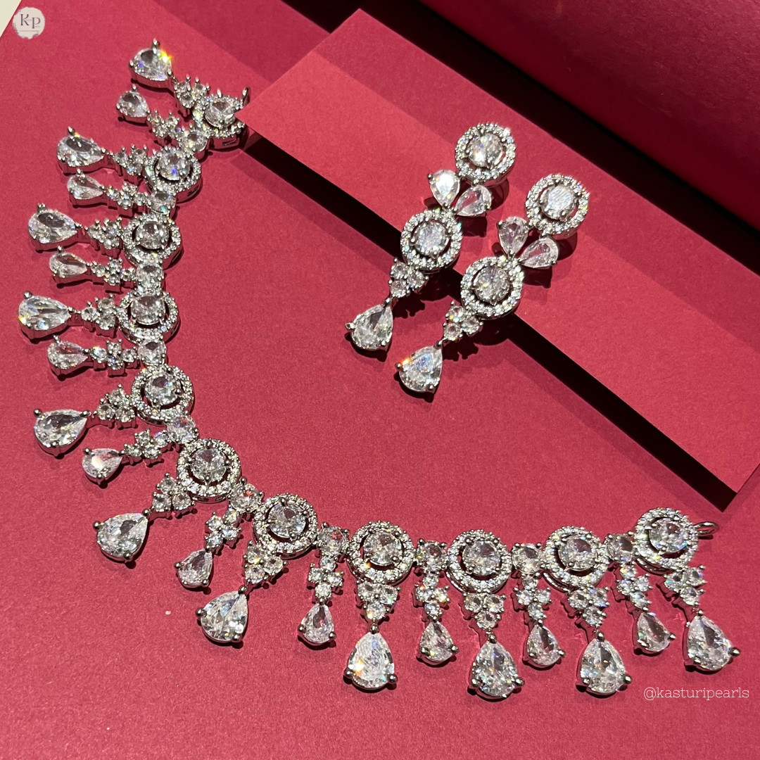 Sneha Silver American Diamond Necklace set