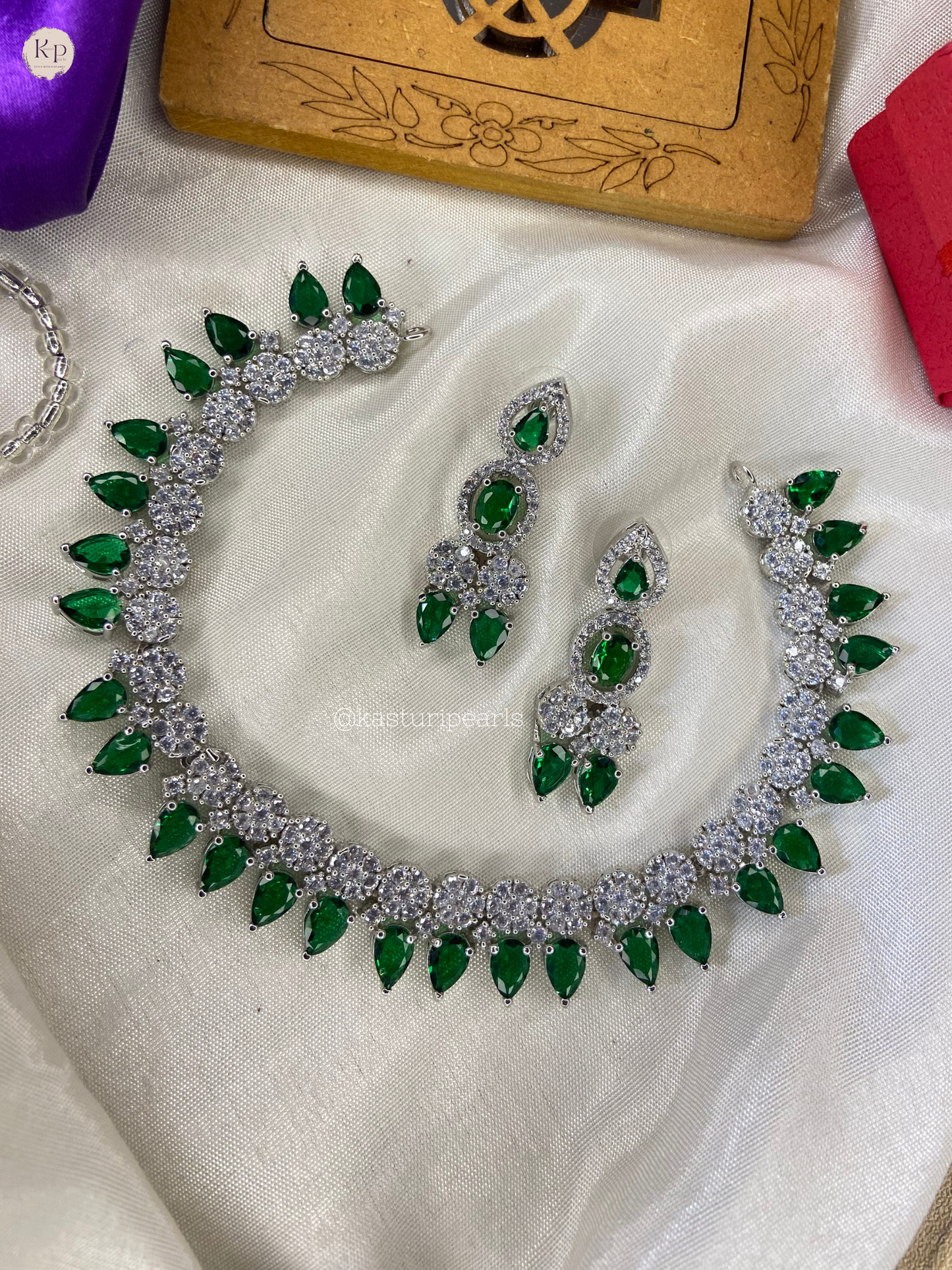 Drashti green American diamond Neckset