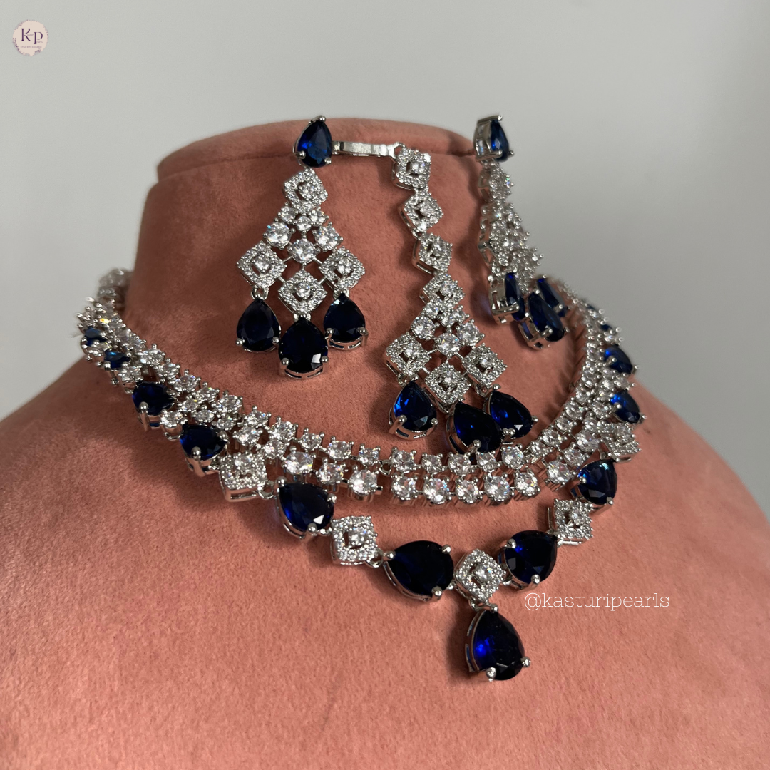 Firoz Blue American diamond Necklace set