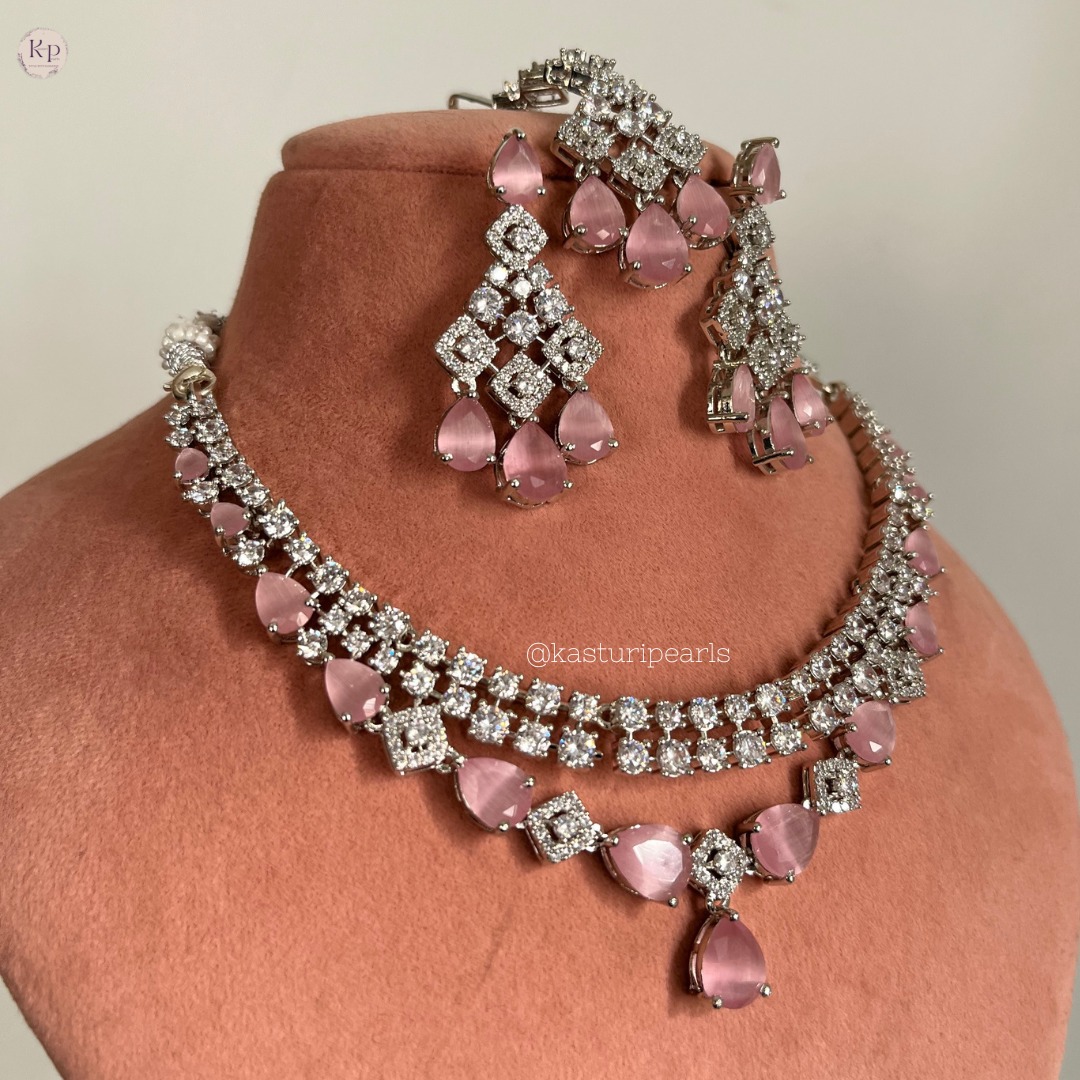 Firoz Pink American Diamond Necklace set