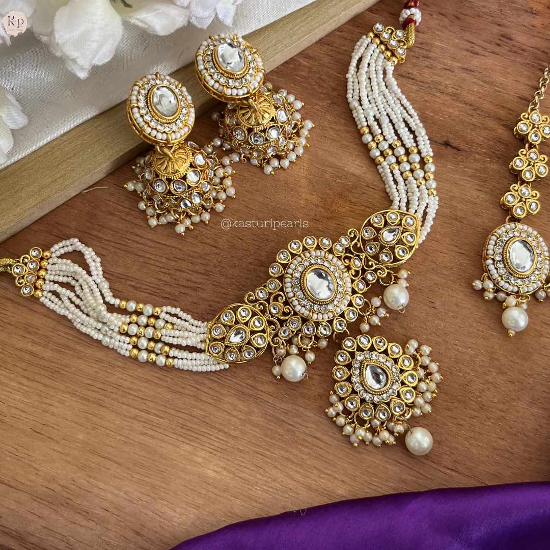 Kashvi Kundan Moti choker set - IVORY