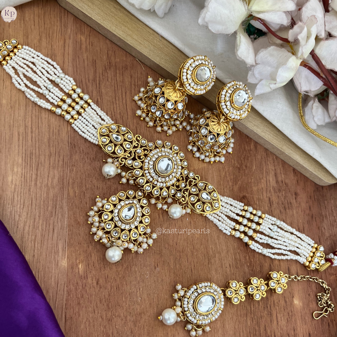 Kashvi Kundan Moti choker set - IVORY