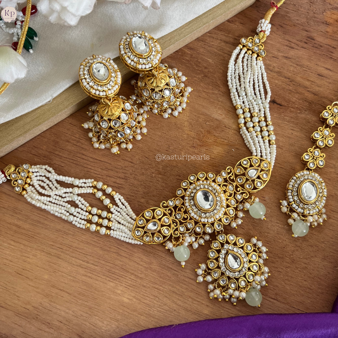 Kashvi Kundan Moti choker set - MINT