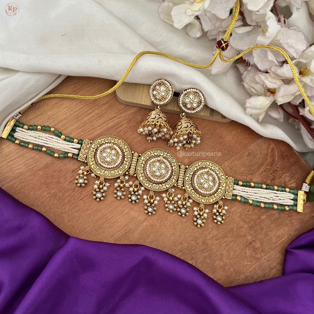 Nimi Antique coper Moti choker set
