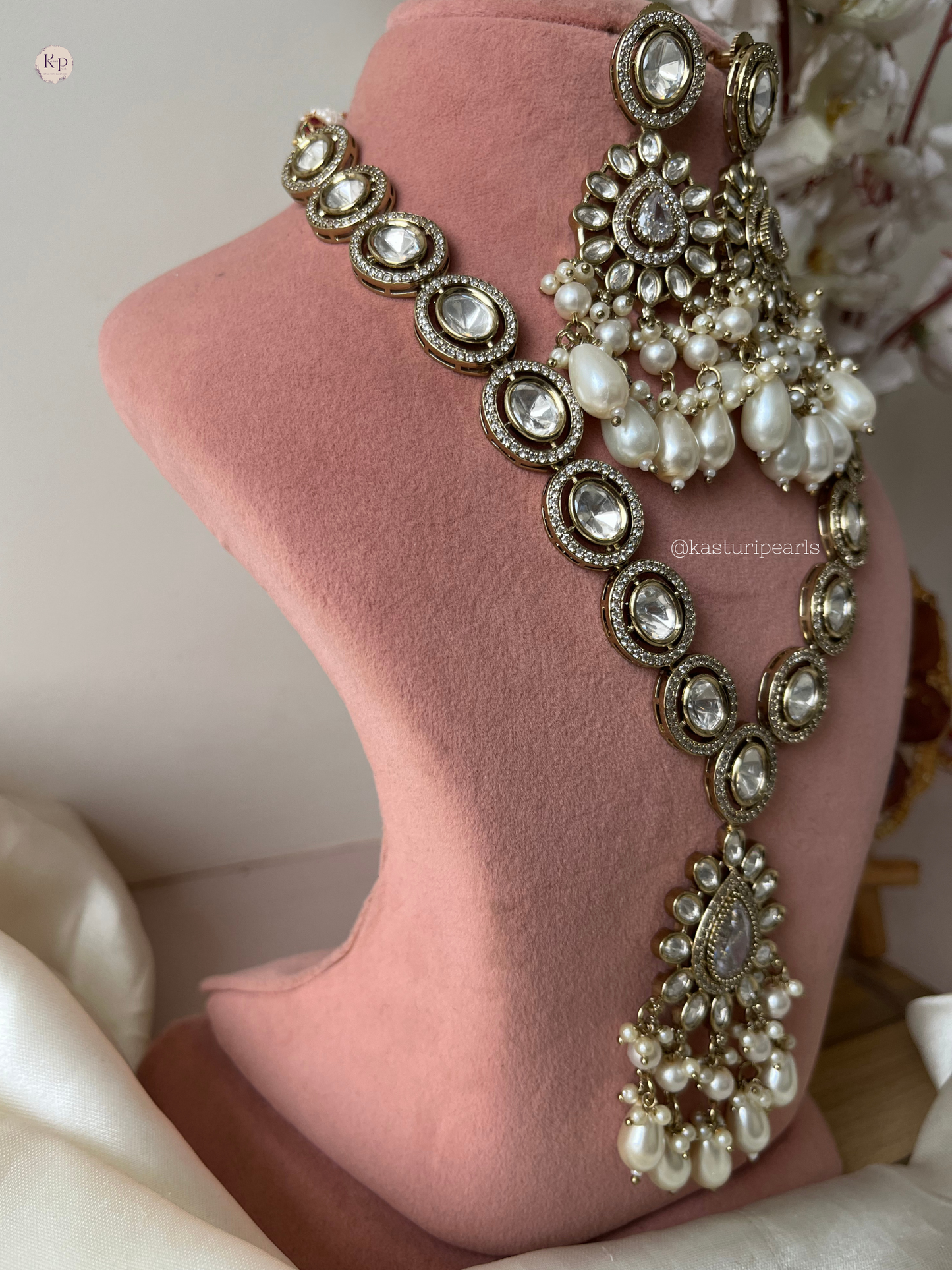 Aish uncut polki foil Kundan long Necklace set