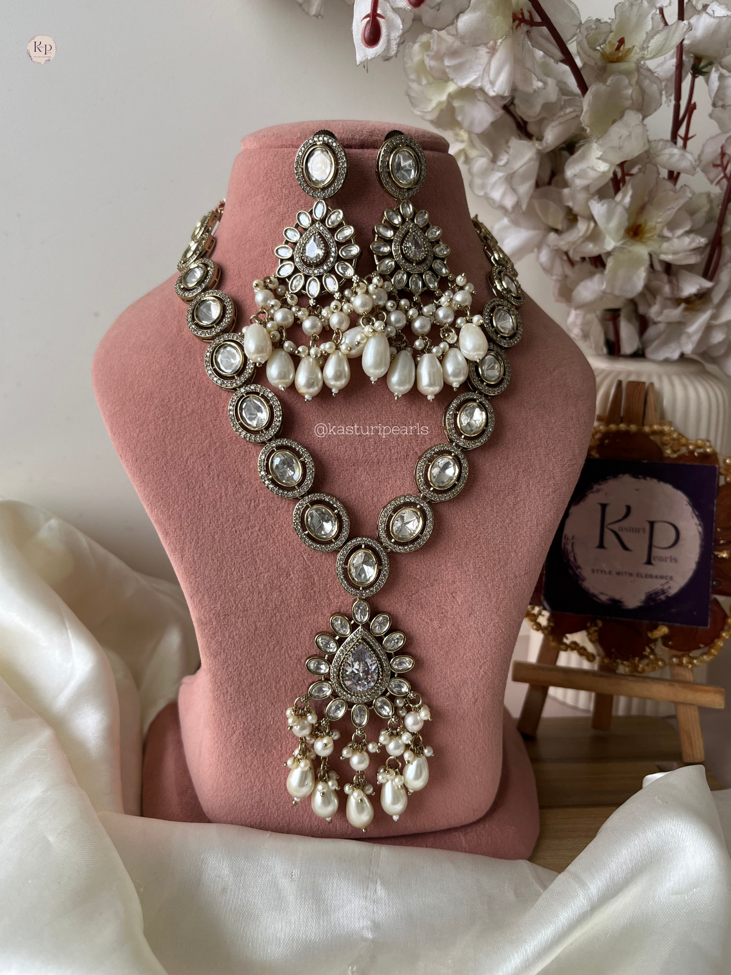 Aish uncut polki foil Kundan long Necklace set