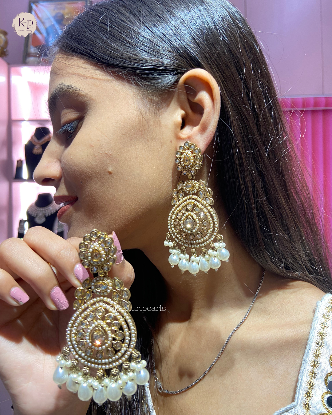 Shivanshi Ivory Reverse Polki Kundan Earrings
