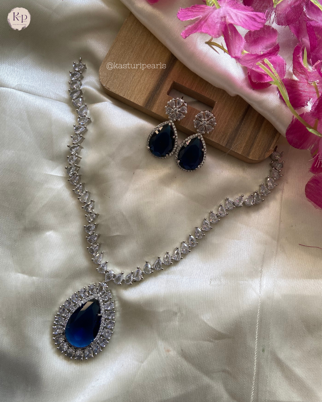 Sara Blue American Diamond Neckset