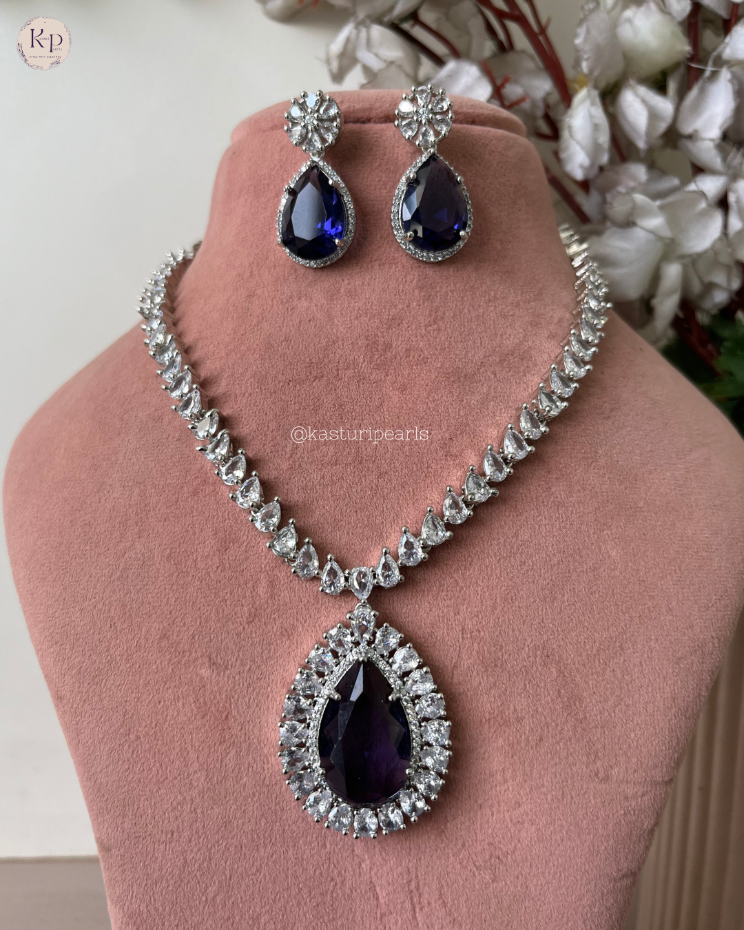 Sara Blue American Diamond Neckset