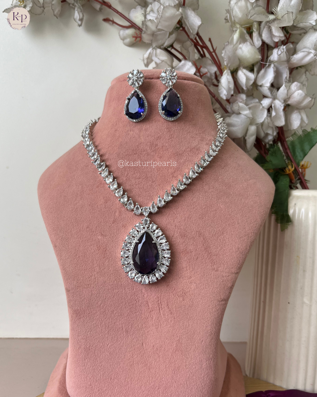 Sara Blue American Diamond Neckset