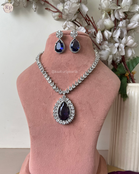 Sara Blue American Diamond Neckset
