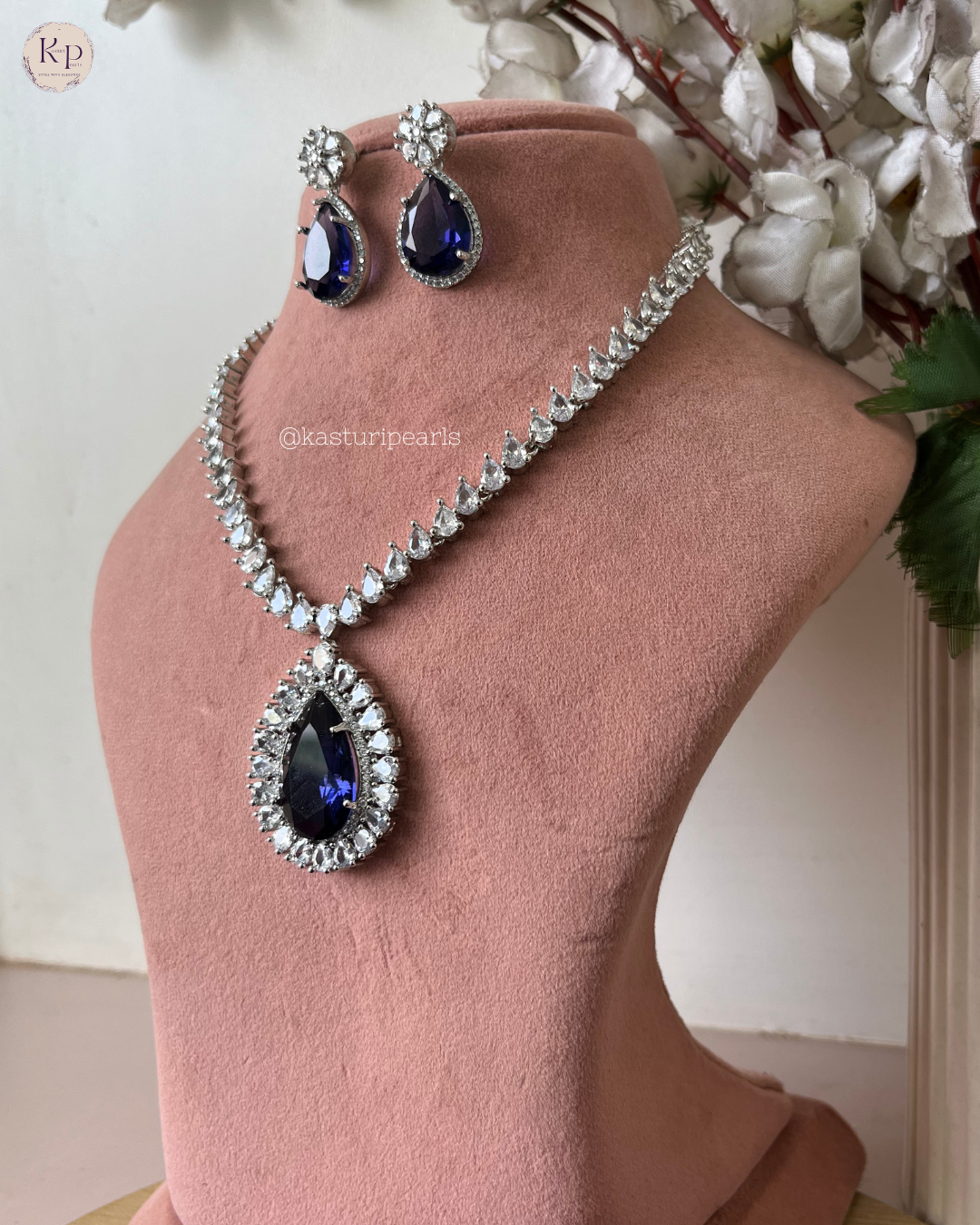 Sara Blue American Diamond Neckset