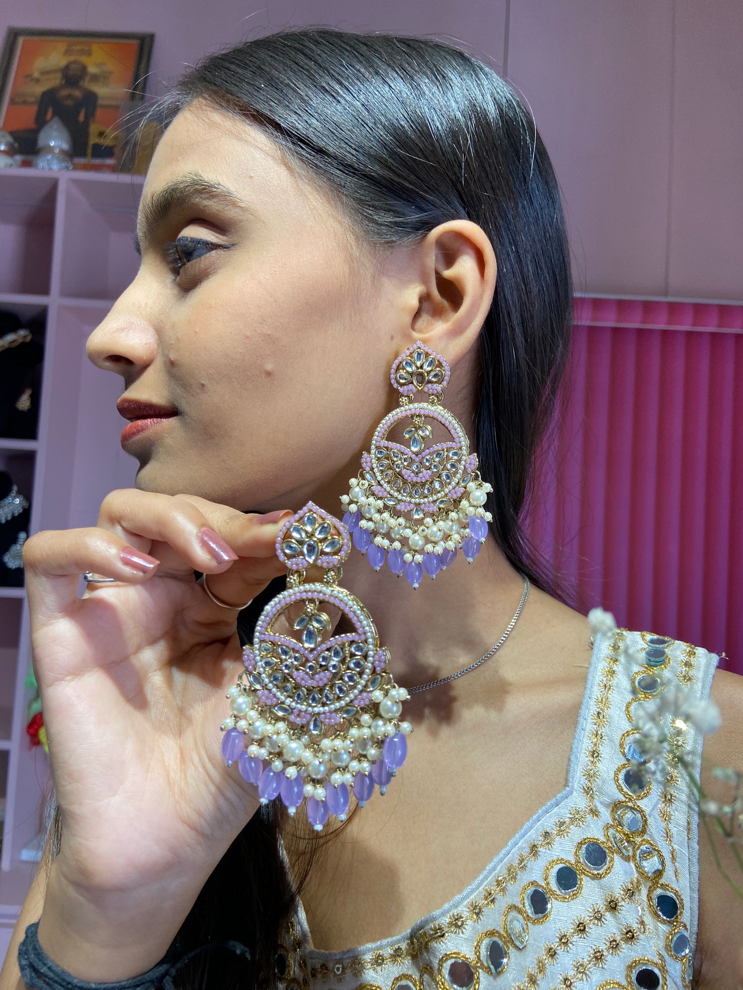 Mahisha Purple Kundan Earrings