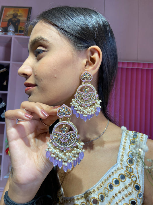 Mahisha Purple Kundan Earrings