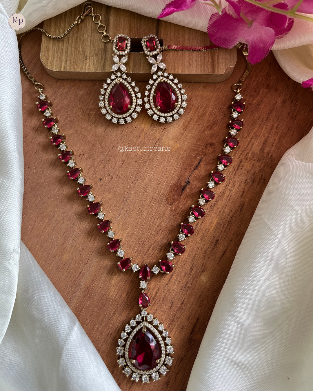Kaamini Red American Diamond Necklace set