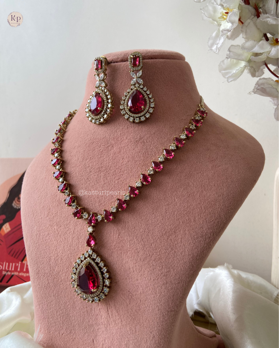 Kaamini Red American Diamond Necklace set