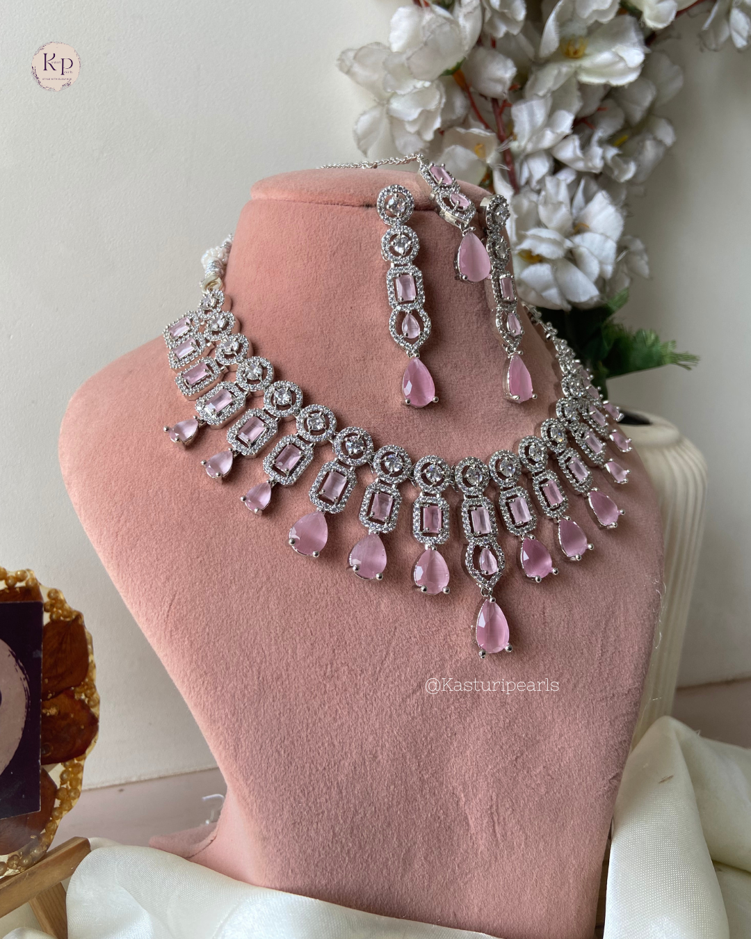 Kartika Pink AD Necklace set