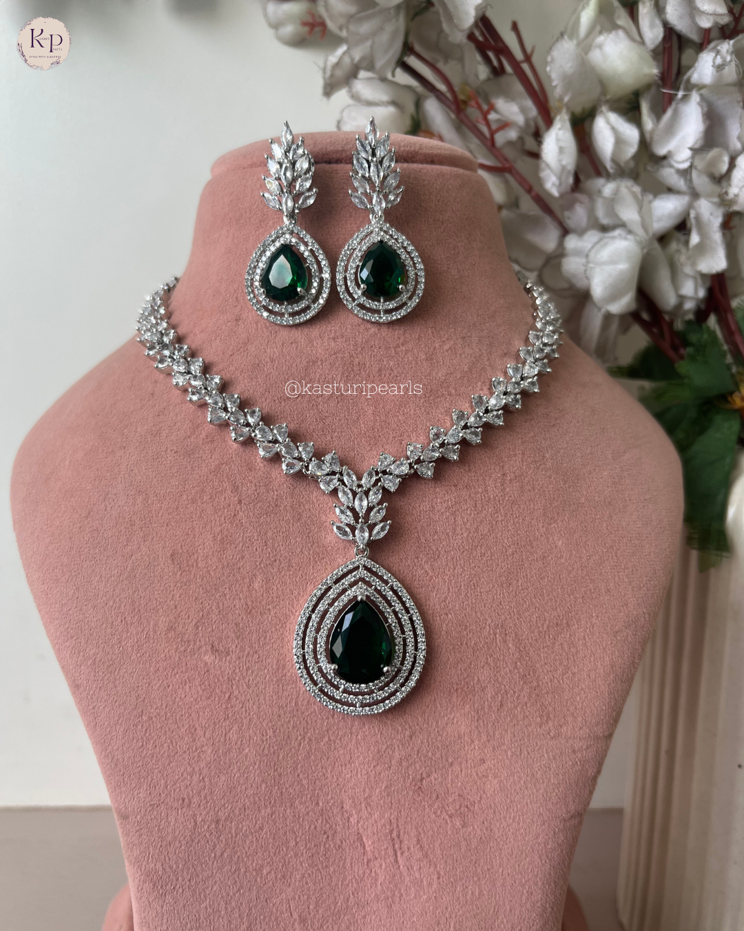 Keya Green American Diamond Neckset