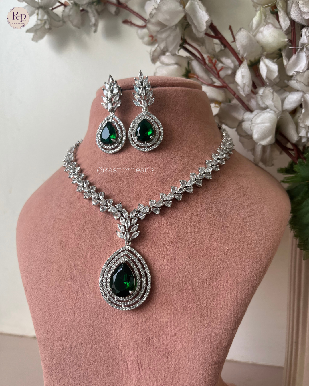 Keya Green American Diamond Neckset