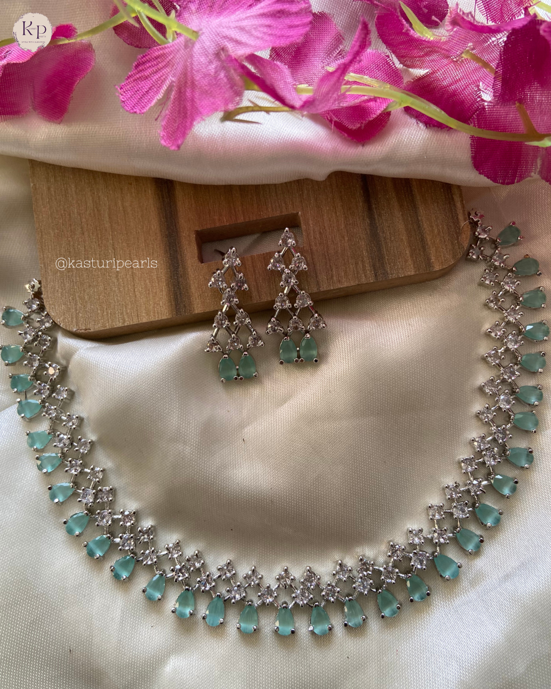 Nimisha Mint American Diamond Necklace Set
