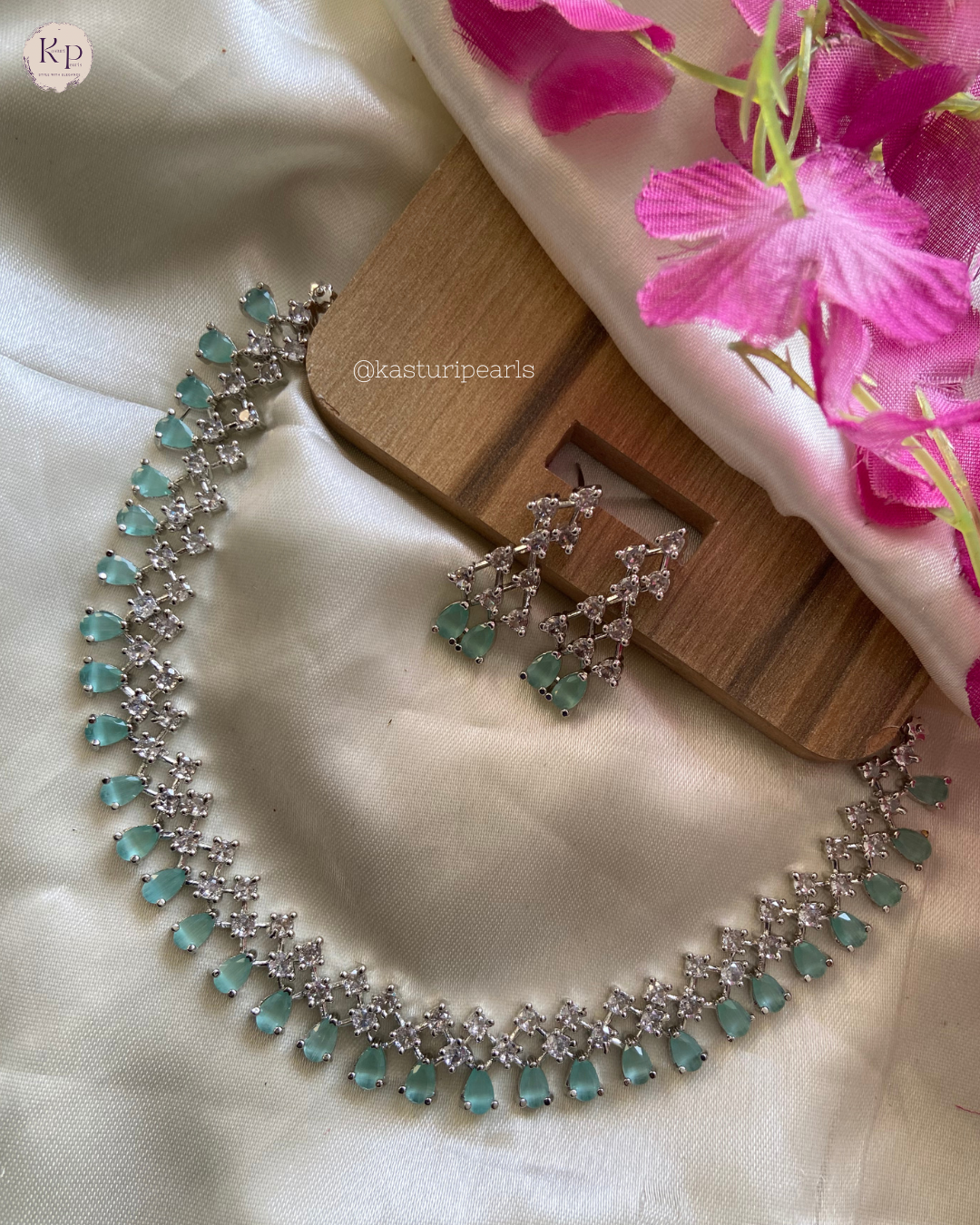 Nimisha Mint American Diamond Necklace Set