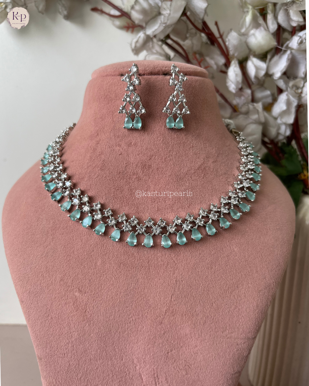 Nimisha Mint American Diamond Necklace Set