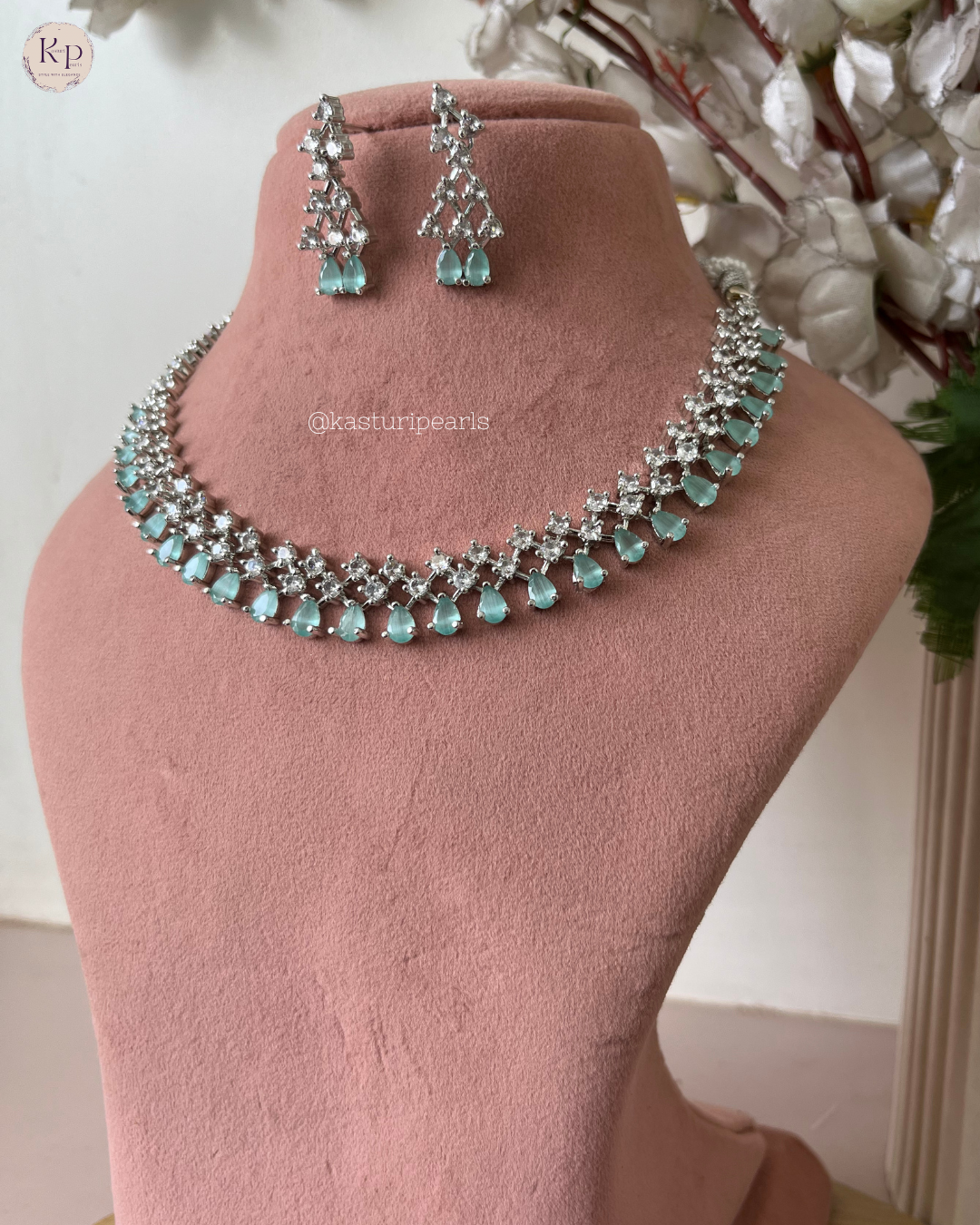 Nimisha Mint American Diamond Necklace Set