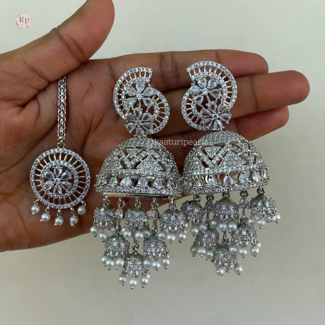 Jeenat American diamond Jhumki with tikka