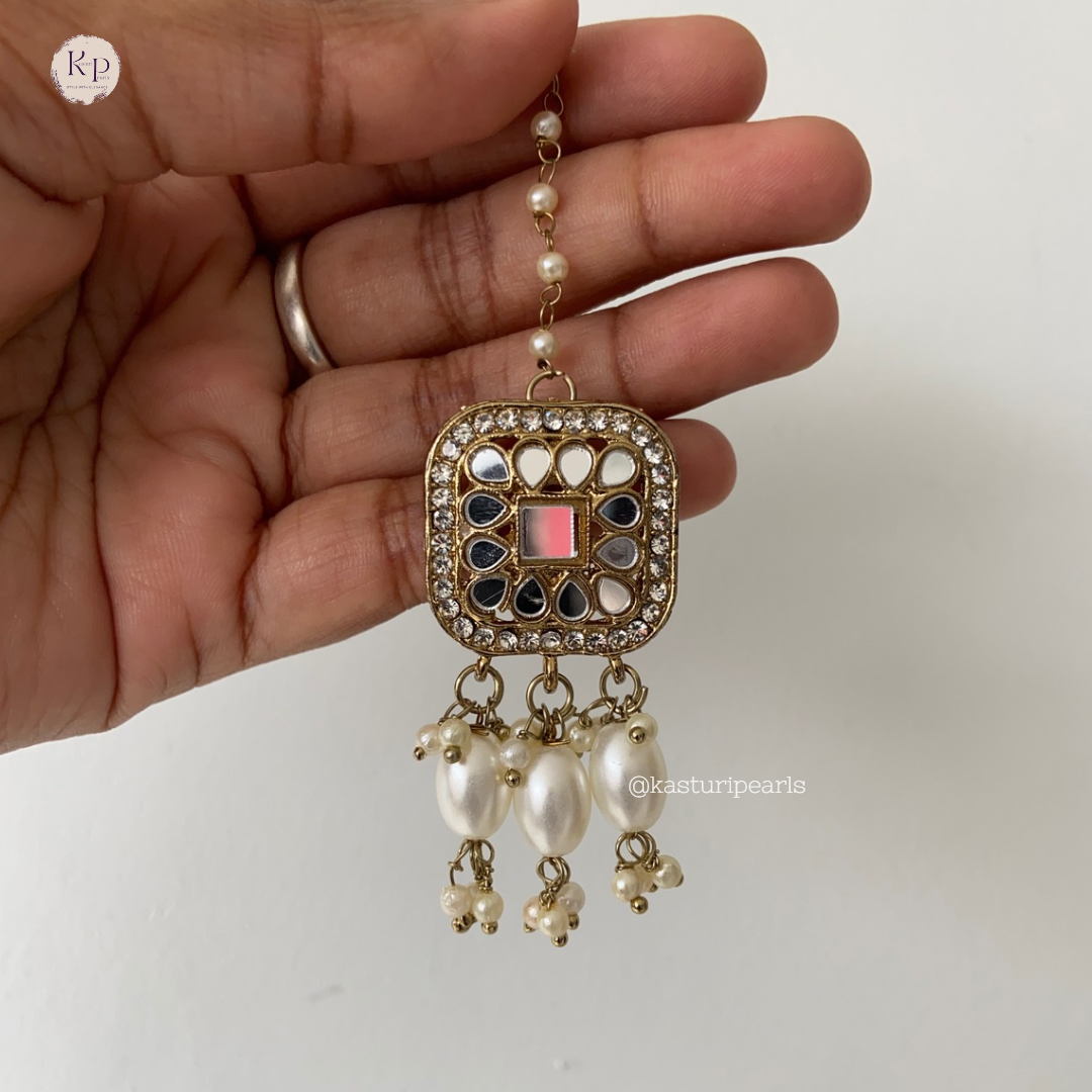 Mirror Jhumka with saharey chain & tikka